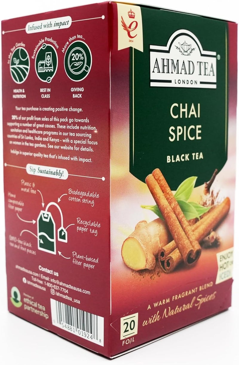 Ahmad Tea شاي أحمد تي سبايس الأسود، 20 كيس شاي فويل (عبوة من 6) - Image 2